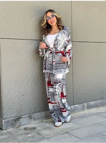 Resim Kadın Mix Desenli İkili Kimono Takım - S504506 Çok Renkli 