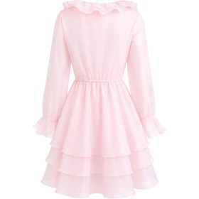 Resim ETEĞİ VOLANLI KISA ELBİSE PEMBE - 36 / Pembe 