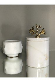 Resim MIARIK DESIGN & DEKORASYON Dekoratif Beyaz Mermer Pamukluk Gold Mercan Detaylı 
