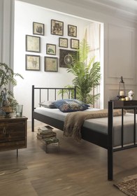 Resim Unimet Falez Tek Kişilik Ferforje Metal Karyola-siyah (AHŞAP LATALI) 