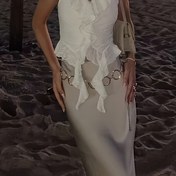 Resim Jakarlı Piliseli Kumaş Fırfır Detaylı Moda Yelek 