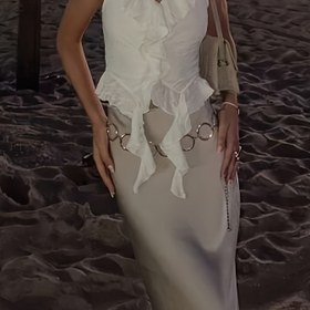 Resim Jakarlı Piliseli Kumaş Fırfır Detaylı Moda Yelek 