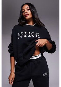 Resim Nike Phoenix Fleece Crew Oversize Womens Sweatshirt Bol Kesim Bisiklet Yaka Kadın Sweatshirt Siyah 