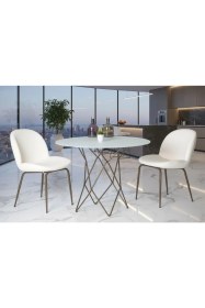 Resim Cnr Ripple Beyaz Mat Cam Metal Ayaklı Yemek, Mutfak, Balkon, Bahçe Masası 100 cm 