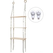Resim Yunboo Bohem Decoratif Duvar Rakımı - 3 Katlı Pamuk Ipli Ahşap Raf - 110x32cm - Çocuk Odası, Salon Dekoru 