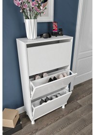 Resim Ovit Düşer Kapaklı 3 Bölmeli Ayakkabılık Beyaz 