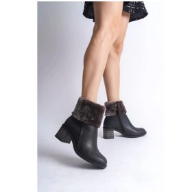 Resim Katya Fermuarlı Ortopedik Taban Topuklu Kürk Detaylıkadın Bot Cst - Siyah Siyah 