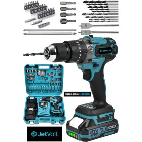 Resim Jetvolt 21V Çelik Mandren Kömürsüz Motor Darbeli Şarjlı Matkap Vidalama - Mavi 