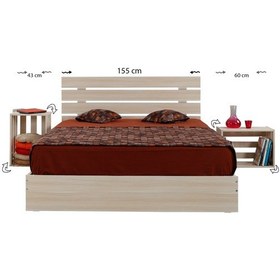 Resim Pasifichome Huga Çift Kişilik Ahşap Karyola Komodin Takım Meşe 150 Cm 