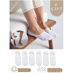 Resim Kral Socks Erkek - Kadın Düz Desen 6 Çift Pamuklu Terletmez Babet Çorap Beyaz 