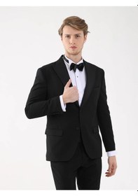 Resim Dufy Siyah Erkek Slim Fit Sivri Yaka Smokin Takım - 92409 Siyah 