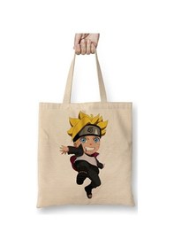 Resim Toyaso Chibi Boruto Uzumaki Bez Çanta Uzun Saplı Alışveriş Çantası Plaj Çantası Beyaz 