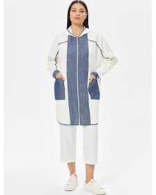 Resim Denim Ve File Kombinli Rahat Kalıp Giy Çık Ceket Laci Lacı 