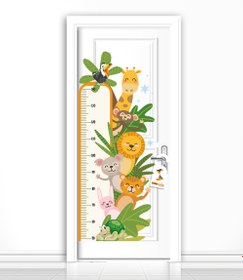 Resim Sevimli Safari Hayvanları Boy Ölçer ve Çok Amaçlı Dolap Çocuk Odası Duvar Sticker Seti - 46x113 cm / Renkli / Boy Ölçer 