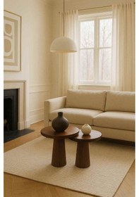 Resim Doğal Ahşap Zigon Sehpa Masif 2 Li Yan Sehpa Seti - Kestane Renk Kestane 