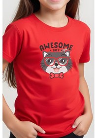 Resim Fyk Kids Kız Çocuk Basic Awesome Boy Baskılı T-shirt Kırmızı 