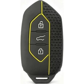 Resim Autohan Keys Togg T10X T10F Uyumlu Akıllı Anahtar Kılıfı, 3 Tuşlu, Petek Desenli (Sarı Çizgili) 