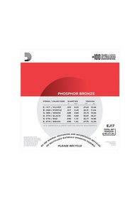 Resim D'addario Ej17 Phosphor Bronze. Medium. 13-56 Takım Tel Akustik G 