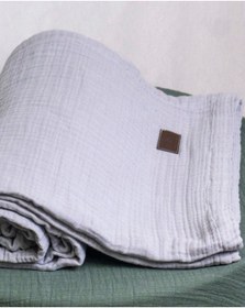 Resim 4 Katlı Müslin Yatak Örtüsü - Battaniye Pike %100 Organik Pamuk Dört Mevsim Yumuşak Çift Kişilik Açık Gri 