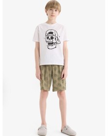 Resim Defacto %100 Pamuklu Regular Fıt Desenli Beli Lastikli Pijama Takımı Erkek Çocuk E0019A825SM Beyaz 