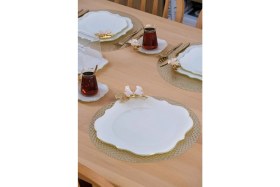 Resim Glore Dolmabahçe Lotus Krem Altın Yaldızlı Cam Tepsi 