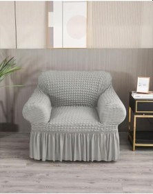 Resim Bürümcük Koltuk Örtüsü ,berjer Kılıfı, Tek Kişilik, Etekli A.gri AÇIK GRİ 