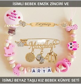 Resim Sahi Aksesuar İsimli Bebek Emzik Zinciri ve İsimli Bebek Künye Seti BEZYI324 Mavi 