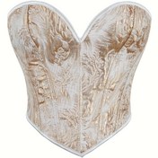 Resim Çiçek Desenli Straplez Korse Büstiyer, Karın Kontrolü Bağcıklı Slimmer Vücut Şekillendirici, Kadın İç Çamaşırı ve Shapewear 