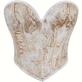 Resim Çiçek Desenli Straplez Korse Büstiyer, Karın Kontrolü Bağcıklı Slimmer Vücut Şekillendirici, Kadın İç Çamaşırı ve Shapewear 