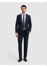 Resim Cacharel Lacivert Slim Fit Yün Karışımlı Mikro Desen Takım Elbise 