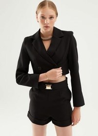 Resim Kruvaze Crop Blazer Ceket Siyah 