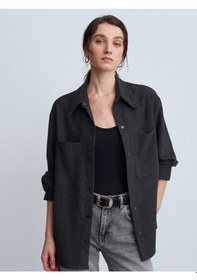 Resim Dilvin 50537 Örme Oversize Gömlek-siyah Siyah 