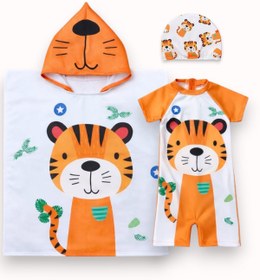 Resim My Kids Wear Erkek Çocuk Deniz Kombini 3’lü Set - Mayo, Havlu ve Bone 12607 