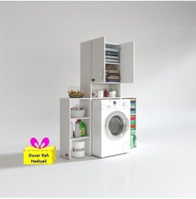 Resim Kenzlife Çamaşır Makinesi Dolabı Sinemmaks Byz 180 096 30 Banyo Arkalıklı + Tekli Duvar Rafı Hediyeli Çok Renkli 