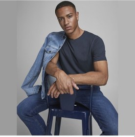 Resim Jack & Jones Bisiklet Yaka Basic Tisört-Organic 12156101 Navy Blazer Lacivert 