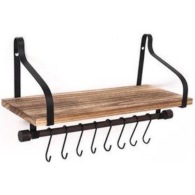 Resim Yüzer Duvar Rafa Monte Rustik Ahşap Banyo Mutfak Dekor Için Depolama Çıkarılabilir Kanca Ve Havlu Bar Yüzer Duvar Rafı Depolama Tutucular Ve Amp Raflar 