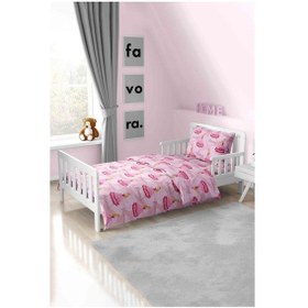 Resim Tek Kişilik Nevresim Takımı Kız Çocuk Ranforce Pamuklu Prenses Desenli 155x230 Cm Açık Pembe 