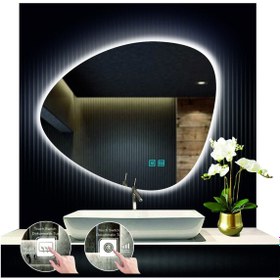 Resim GLOBAL LED MIRROR 80 Cm Çapında Buğu Çözücülü Dokunmatik Ledli Asimetrik Banyo Aynası Dekoratif Led Işıklı Yatay Ayna 