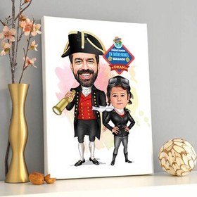 Resim Kaşif Baba ve Kızı Karikatürlü Kanvas Tablo 