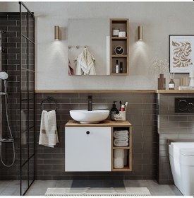 Resim Lotus Lavabolu Mdf 65 Cm Banyo Dolabı + Aynalı Dolap Atlantik Çam - Beyaz 