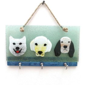 Resim Dekoratif Füzyon Cam Üçlü Köpek Desenli Anahtar Askısı Anahtarlık Dekor 