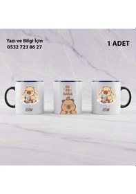 Resim Capybara Tasarımlı Çift Taraf Baskılı Kişiye Özel İsimli Kupa Bardak Siyah 