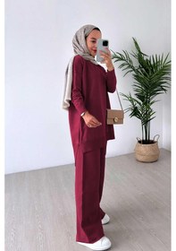 Resim Kahijab Işıltılı Merserize Takım - Bordo Bordo 