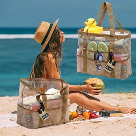 Resim Evrensel 40-50L Polyester Plaj Çantası, Çok Cepli, Geniş Kapasiteli, Su Geçirmez Olmayan, Plaj İçin Boş Zaman Dış Mekan Ekipmanları ve Aksesuarları Depolama ile 