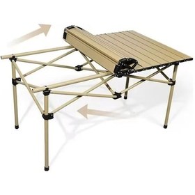 Resim Sportaj Taşınabilir Kamp Masası Alüminyum Gövde Kolay Kurulum 120x55x50cm Sarı 