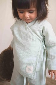 Resim Kruvaze Yaka Müslin Bebek Ceketi Yeşil Organik Pamuk - Yeşil / 6-9 Ay 