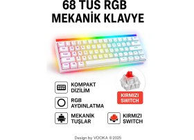 Resim vooka Mini Rgb Gaming Mekanik Klavye 62 Tuş Red Switch USB Type-C Kablolu Kompakt Oyuncu Klavyesi Rgb Işıklı Gaming Klavye Laptop Pc Uyumlu Mini Mekanik Klavye Beyaz Gaming Keyboard 