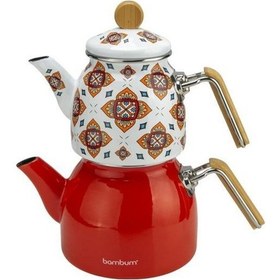 Resim Bambum Unique - Bambu Kulplu Emaye Çaydanlık Takımı Turuncu 