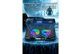 Resim Juo Odin Rgb Işıklı Gaming 2200RPM Çift Fan LED Display Laptop Notebook Soğutucu Stand 