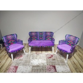 Resim Azra Mobilya Çay Seti Oturma Grubu Oturma Takımı Koltuk Takımı Ahşap Mobilya Takımı Balkon Bahçe Mobilyası Etnik Desen Mor 